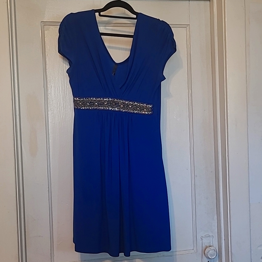 Large Blue Beaded Dress Vneck